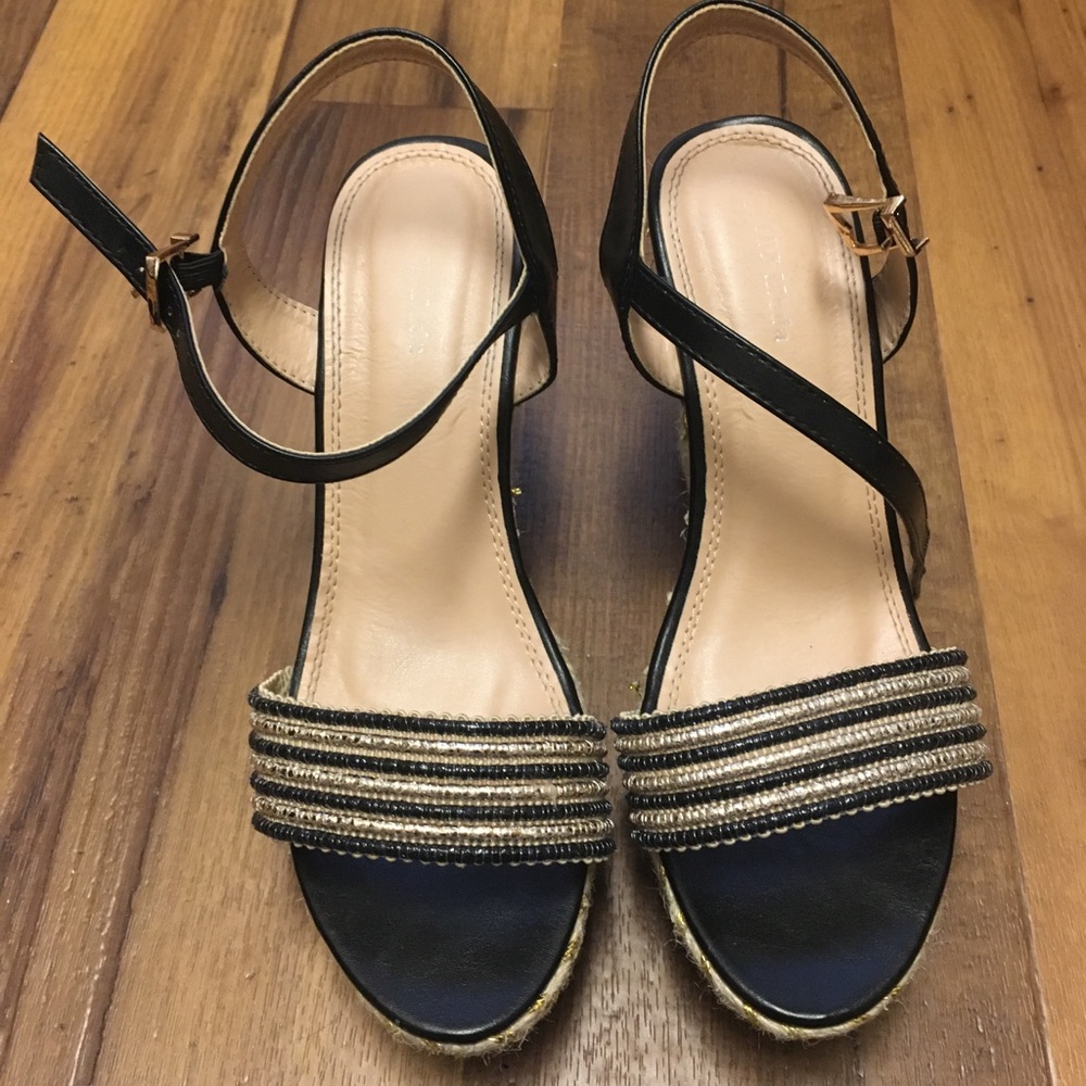 Black and gold woven espadrilles